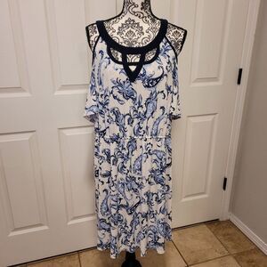 Naif blue and white floral cold shoulder‎ dress